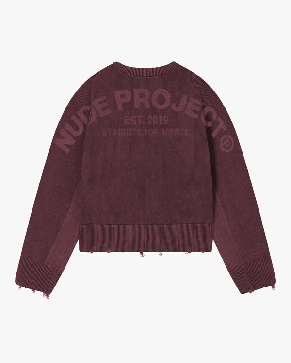 Perfect Cropped Knit Sweater Burgundy