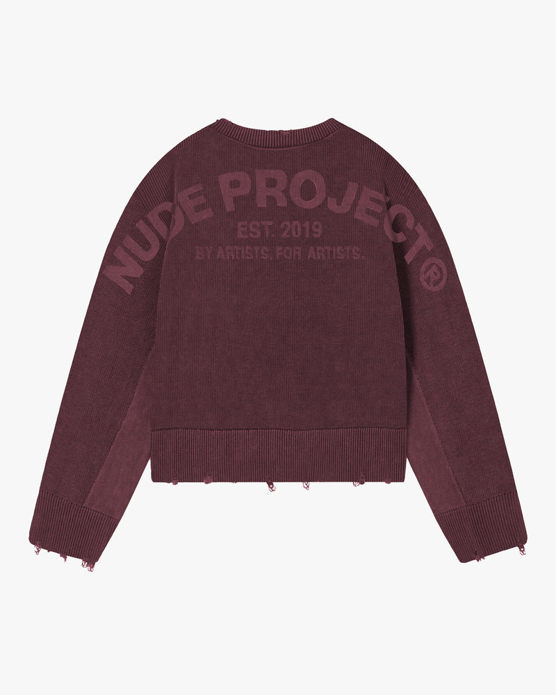 Perfect Cropped Knit Sweater Burgundy