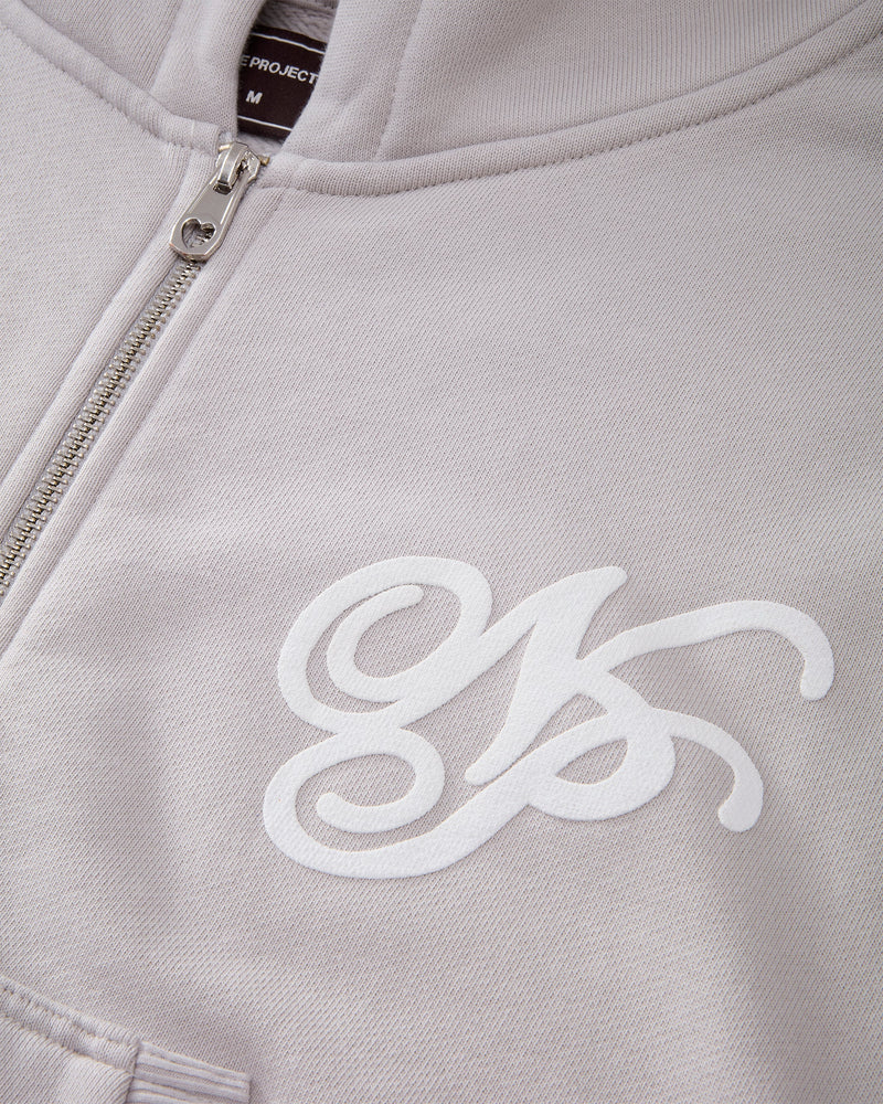 Puffy Zip-Up Boxy Hoodie Grey