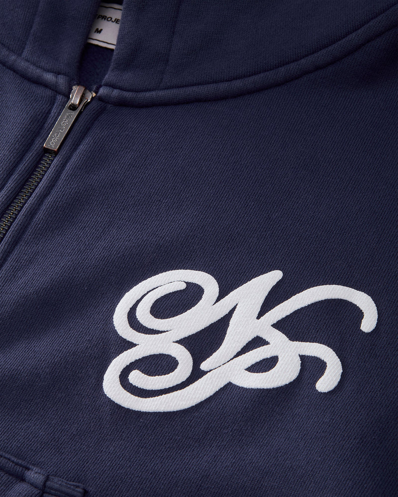 Puffy Zip-Up Boxy Hoodie Navy