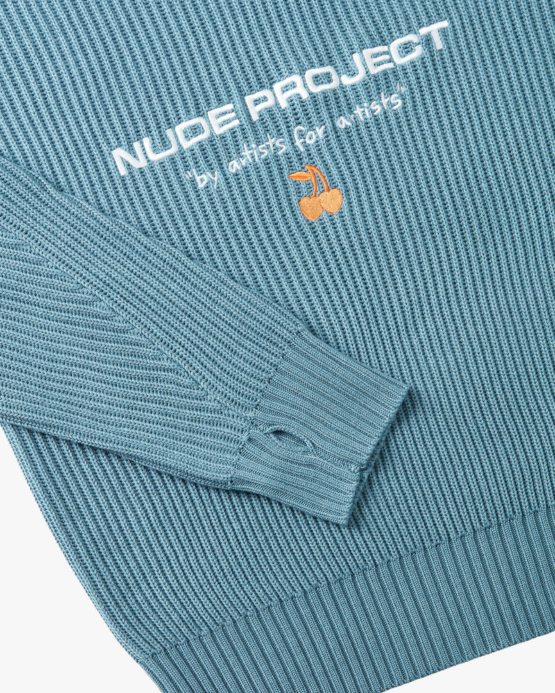 Wavy Knit Sweater Blue