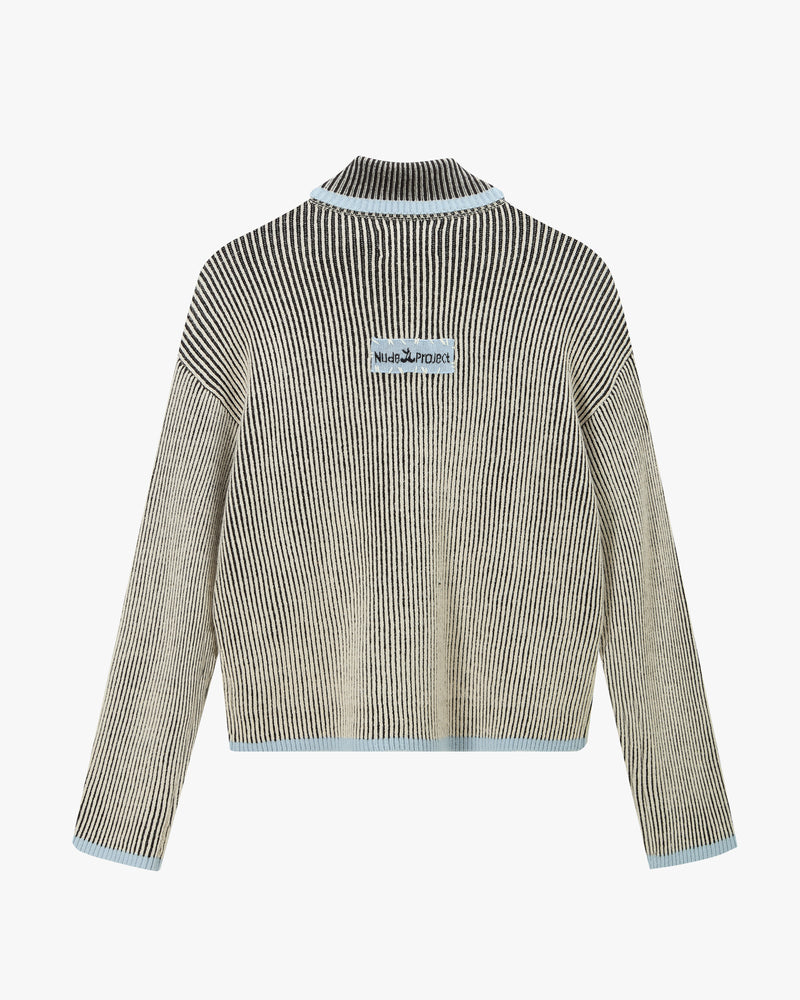 Classy Knit Zip-Up Cardigan Blue