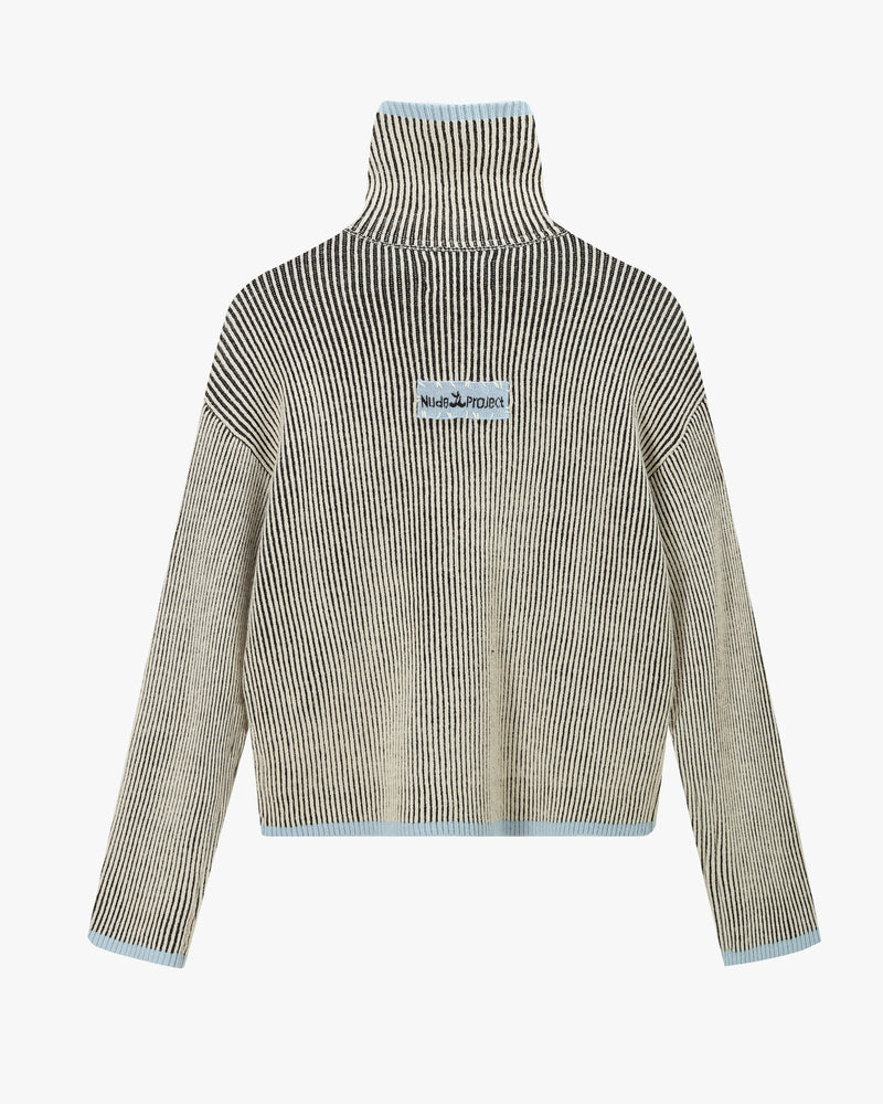 Classy Knit Zip-Up Cardigan Blue