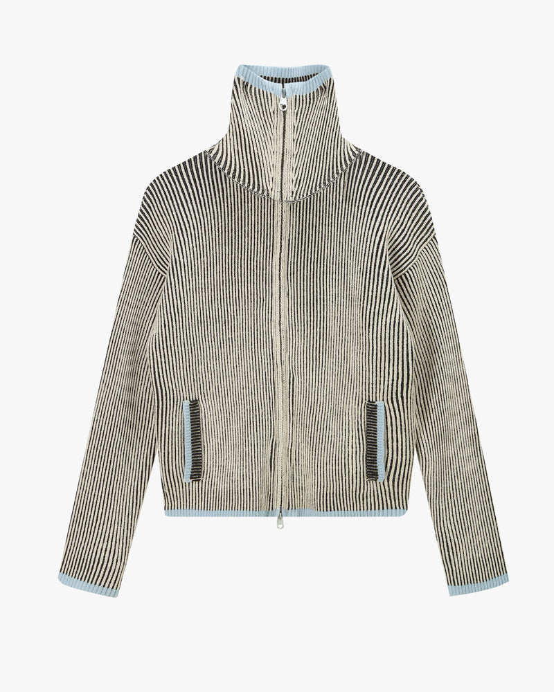 Classy Knit Zip-Up Cardigan Blue