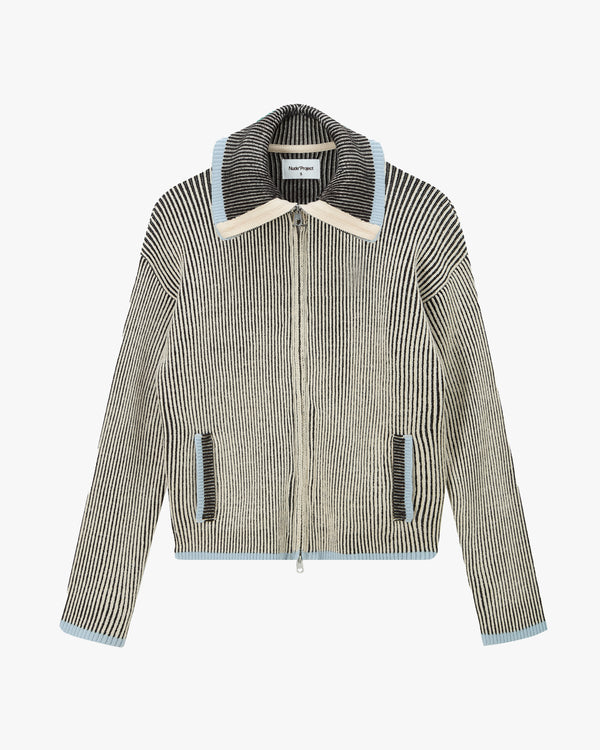 Classy Knit Zip-Up Cardigan Blue