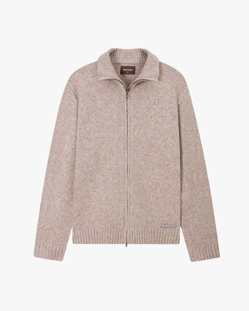 Sweet Knit Zip-up Cardigan Beige