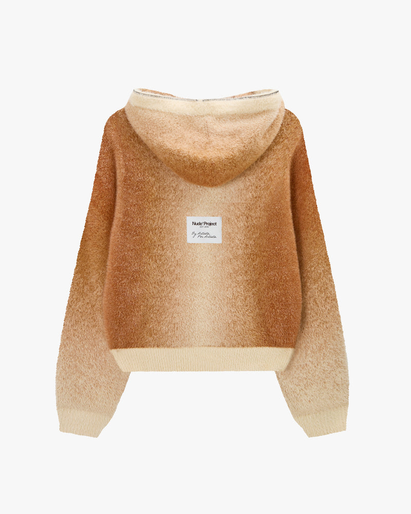 Gradient Knit Zip-Up Hoodie Brown