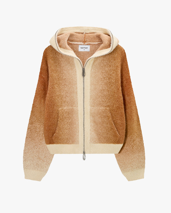 Gradient Knit Zip-Up Hoodie Brown