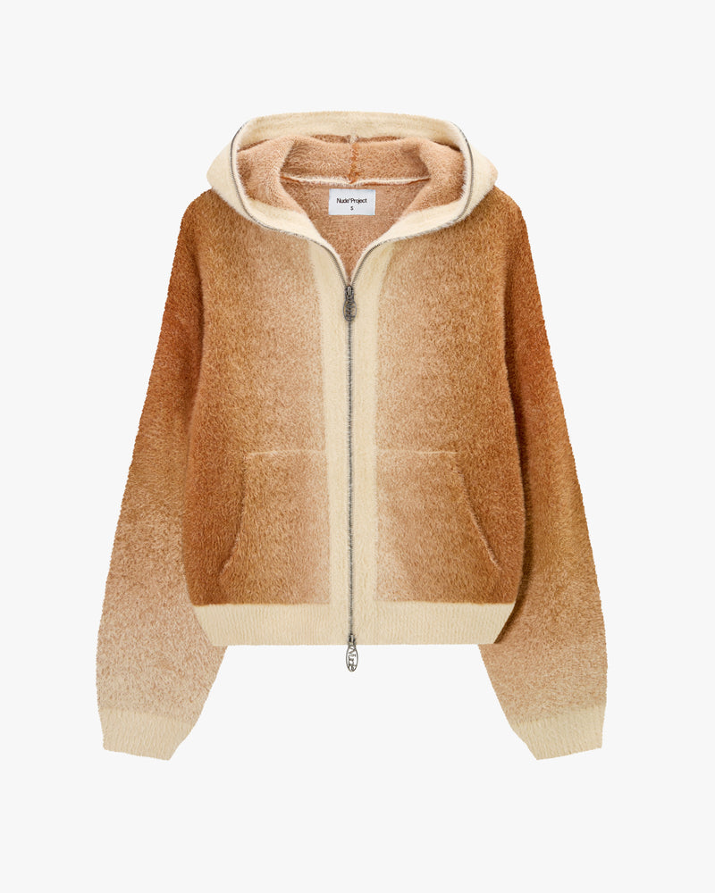 Gradient Knit Zip-Up Hoodie Brown