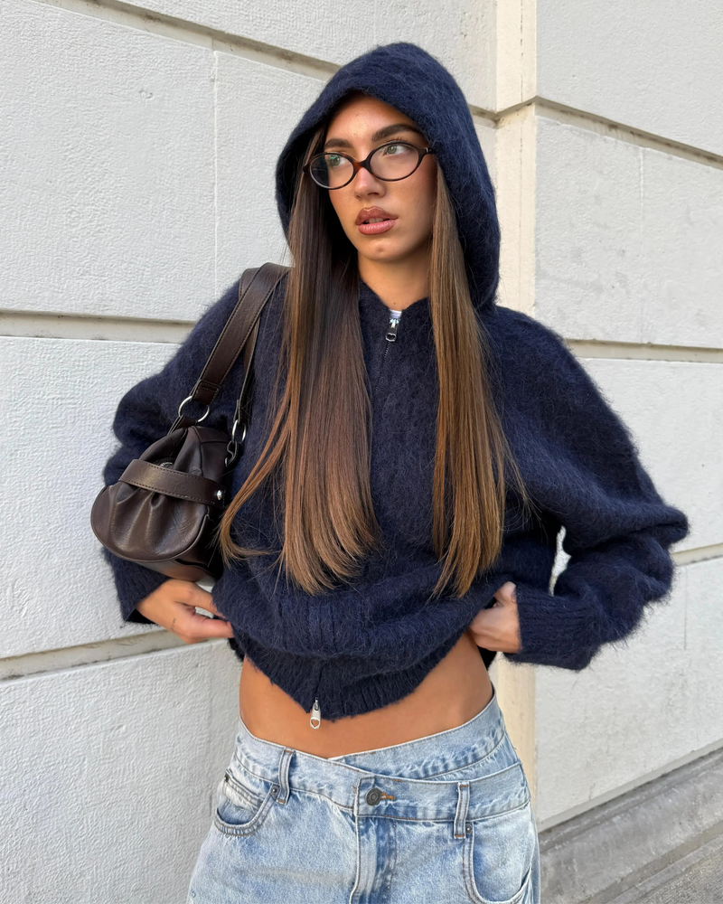 Alpachino Knit Zip-Up Hoodie Navy