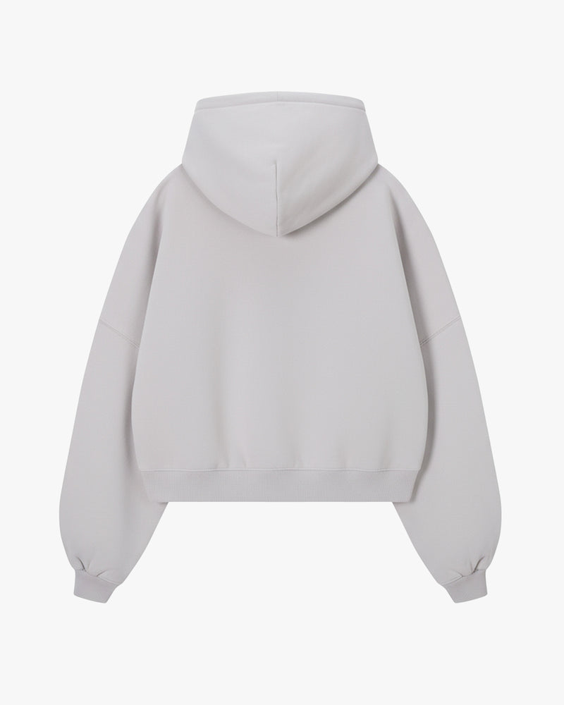 Puffy Zip-Up Boxy Hoodie Grey