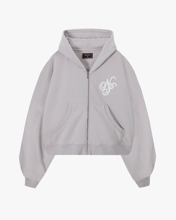 Puffy Zip-Up Boxy Hoodie Grey